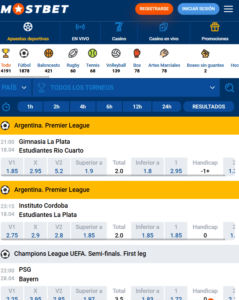 Apuestas deportivas en Mostbet